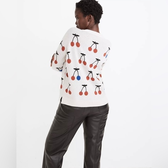 Madewell Wool & Alpaca Cherry Jacquard Pullover Sweater, Size XXS - Picture 3 of 9